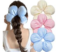 3 elastici per capelli in raso con fiore grande, da donna, graziosi elastici per capelli in seta a forma di floreale, per ragazze, elastici per coda di cavallo coreana, accessori per capelli spessi e