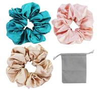 3 elastici per capelli, in raso di alta qualità, con 1 sacchetto di velluto, morbido supporto elastico per coda di cavallo per bambini, amici, famiglia, regali per bambini (cachi, rosa, blu navy,