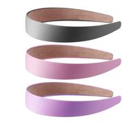 3 elastici per capelli, spessi e imbottiti, fascia in raso, morbida imbottita, fascia per capelli, antiscivolo, tinta unita, 3 cm, semplice da donna, (nero, rosa, viola)