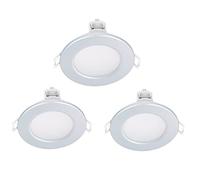 3 faretti LED da incasso per cartongesso, dimmerabili con dimmer triac, 220 V 5 W 550 Lumen, Ø 87 mm x 37 mm, foro 70 mm, impermeabile IP65, attacco rapido (argento, bianco caldo 3000K)