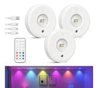 3 faretti LED per vetrine, ricaricabili tramite USB, a batteria, con telecomando, magnetica, dimmerabile, con 3 temperature di colore, timer, senza fili, illuminazione indiretta