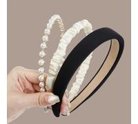 3 fasce nere per capelli, alla moda, da donna, antiscivolo, larghe, per capelli da donna, con perle, alla moda, imbottite, carine, spesse, vintage, accessori per capelli