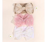 3 fasce per capelli con margherite per neonati, bellissimi fiocchi di chiffon, rete e tulle, fasce elastiche, accessori per capelli per bambini, perfetti per San Valentino 3 pezzi rosa kaki bianco,Set