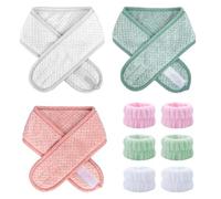 3 Fasce Per Capelli Da Donna E 3 Paia Di Bracciali, Materiale Elastico In Pile Di Corallo, Accessori Per La Bellezza E La Cura Della Pelle, Set Combinato Multicolore, Adatto Per Spa.