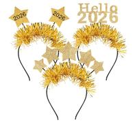 3 fasce per capelli per adulti, con scritta "Happy New Year" 2026, accessori a forma di stella, accessori per feste di Capodanno, accessori per foto, cerchietto per capelli con fuochi d'artificio per