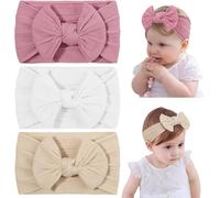 3 fasce per capelli per neonate, in morbido nylon, accessori per capelli, elastiche, set regalo perfetto per bambine e bambine (rosa scuro, bianco, beige)