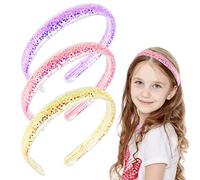 3 fasce scintillanti per ragazze, con coriandoli scintillanti con denti per bambini, graziose fasce rigide per capelli arcobaleno, rosa, viola, blu, accessori per capelli per bambine