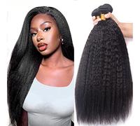 3 fasci di capelli umani brasiliani vergini crespi lisci, 100% capelli umani non trattati, grado 9A, colore nero naturale (10 12 14 pollici, fasci lisci crespi)