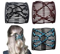 3 fermagli per capelli elastici a doppio pettine magici per capelli, da donna, elastici in legno, con perline, accessori per capelli ricci e mossi (nero, blu, marrone)