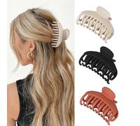 3 fermagli per capelli in plastica a doppia fila, 6,3 cm, clip per capelli | Per capelli sottili e spessi, clip a ganascia lucide per tutte le texture dei capelli, accessori per capelli per donne e