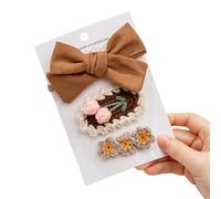 3 fermagli per capelli in tessuto, con fiori di lana lavorati a maglia, dolci e carini, fatti a mano, clip laterali marroni
