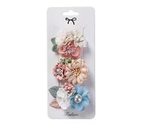 3 fermagli per capelli in tessuto, con fiori finti colorati, fatti a mano, clip laterali a D