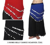 3 Fila Monete Danza del Ventre Anca Sciarpe Monete Argento Cintura Danza Acce...