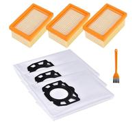 3 filtri aspirapolvere per Kärcher WD4 WD5 WD6, 3 sacchetti per aspirapolvere Karcher, filtro a pieghe piatte per kärcher MV4 MV5 MV6 WD4 WD5 WD6 con 1 spazzola, ricambio per filtro aspirapolvere