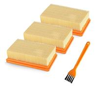 3 filtri di ricambio con 1 pennello piccolo, filtro a pieghe piatto per aspirapolvere multiuso Kärcher MV4 / MV5 / MV6, filtro pieghevole piatto per chi soffre di allergie contro le polveri sottili