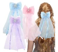 3 fiocchi colorati per capelli con fiocco di neve, nappe da principessa, accessori per capelli da ragazza, clip a coccodrillo ricamate, per ragazze e donne, principesse, matrimoni, feste di compleanno