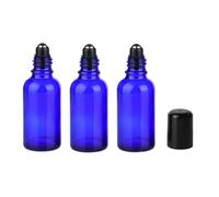 3 flaconi roll-on vuoti da 30 ml, ricaricabili, in vetro blu, con sfere in acciaio inox e tappo nero, per oli essenziali, balsami per labbra, contenitore da viaggio Attar