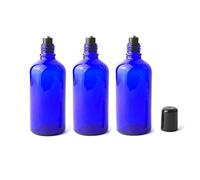 3 flaconi vuoti da 100 ml, ricaricabili, in vetro blu cobalto roll-on per oli essenziali, con palline in acciaio inox e tappo nero, per profumi, balsamo per labbra e contenitore Attar