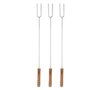 3 forchette per barbecue, bastoncini per arrosti multifunzionali in acciaio inossidabile con manico in legno di faggio per barbecue all'aperto, campeggio, 47,2 cm, durevole e
