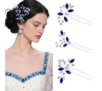 3 forcine per capelli fatte a mano in tessuto da sposa accessori blu strass fiore clip per donne spose damigella d'onore