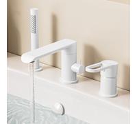 3 Fori Miscelatore Monocomando Vasca da Bagno con Doccetta.360° Ruota Rubinetto Bordo Vasca,Bianco