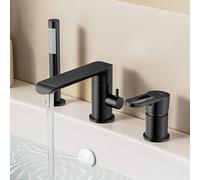 3 Fori Miscelatore Monocomando Vasca da Bagno con Doccetta.360° Ruota Rubinetto Bordo Vasca,nero