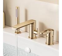 3 Fori Miscelatore Monocomando Vasca da Bagno con Doccetta.360° Ruota Rubinetto Bordo Vasca,Oro Spazzolato