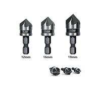 3 FRESE PUNTE DA TRAPANO 5 SCANALATURE FRESA 90° PER SVASARE PUNTA 12 16 19 MM