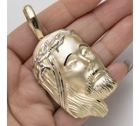 3 " Grande Taglio Diamante Volto Di Gesù Ciondolo Raso 10K Giallo Oro Bianco