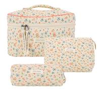 3 graziosi organizer per trucchi di grande capacità, con cerniera, trapuntata, da viaggio, per donne e ragazze, Stile due., alla moda