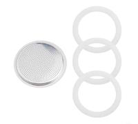 3 guarnizioni in silicone e 1 filtro a rete in alluminio compatibile con moka per macchine da caffè espresso che vanno da 2 a 12 tazze per una facile sostituzione (12 tazze)