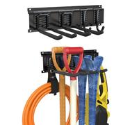 3-H 40cm Porta Attrezzi da Giardino, Attrezzi da Parete SUS304 Acciaio Inox Porta Scope Parete con 4 Ganci, 1 Guide di Scorrimento per Sci,Sedie,Tubi,Garage,Giardino