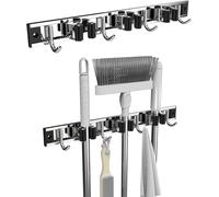 3-H Gancio Scorrevole per Scopa a Muro 38cm, Supporto per Scopa a Muro in Acciaio Inox 304, Senza Trapano per Scopa e Mocio per Ristorante, Cucina, Bagno, Garage