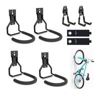 3-H Supporto Bici da Muro 8 Pezzi, Appendi Bici da Muro Acciaio Inox 45KG Carico, con Supporto Extra per Appartamento, Garage con Gancio e Cinghia di Fissaggio