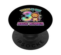 3 Il numero magico divertente 3° compleanno leone carino PopSockets PopGrip Adesivo