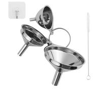 3 imbuti da cucina in acciaio inox con 1 spazzola per la pulizia e manico, impilabili, piccolo imbuto da cucina, mini imbuto per il trasferimento di liquidi, 4,5/5,5/7,5 cm con 3 ganci