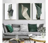3 Immagini Set-Spirale Irregolare Astratta Bianca Farfalla Astratta Pieghevole a Ventaglio Verde Satinato Poster Artistico Decorazione Moderna per Ufficio e Casa Dipinto su Tela-50x75cm (senza telaio)