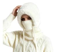 3 in 1 Beanie Hat for Women, One Piece Fleece Lined Knit Beanie Hat Mask Set, Women's Outdoors Windproof Scarf Hats for 55cm-60cm (IT, Testo, Taglia unica, F)