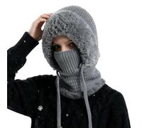 3 in 1 Beanie Hat for Women, One Piece Fleece Lined Knit Beanie Hat Mask Set, Women's Outdoors Windproof Scarf Hat for 55cm-60cm (IT, Testo, Taglia Unica, A)