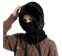 3 in 1 Beanie Hat for Women, One Piece Fleece Lined Knit Beanie Hat Mask Set, Women's Outdoors Windproof Scarf Hat for 55cm-60cm (IT, Testo, Taglia Unica, E)