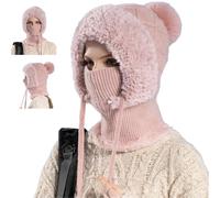 3 in 1 Beanie Hat for Women,Winter Balaclava Hats with Scarf And Mask for Women,Thick Soft Knitted Windproof Warm Snow cap (IT, Testo, Taglia Unica, Pink)