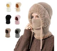 3 in 1 Beanie Hat for Women, Winter One-Piece Knitted Beanie Scarf Mask 3-in-1 Balaclava, Multi-Functional Knitted Warm Neck Warmer Sets for Outdoor Cycling Skiing Hiking (Khaki,1)