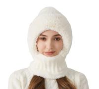 3 in 1 Beanie Hat with Scarf And Mask, Thick Soft 3 in 1 Beanie Hat for Women, Warm & Windproof Fits 55cm-60cm Heads for Winter (Pure)