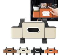 3-In-1 Car Backseat Organizer - car organizer with Cup Holder Tissue Box Trash Bin & Hooks for Hold Phones Snacks Drinks and Handbags (Beige)