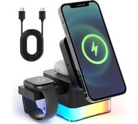 3 in 1 Caricatore Wireless,Magnete Stazione Ricarica 15W Pieghevole Rapida Base di Ricarica e Luci Notturna per iPhone 17/16/15/14/13/12 Apple iWatch Ultra/SE/9/8/7/6/5/4/3/2 Wireless Apple 3/2/Pro 2