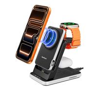 3 in 1 Caricatore Wireless Magnetico per iPhone Duo/18 Pro Max/18 Pro/17/16 | Portatile Smontabile 5000mAh Power-Bank, Stazione di Ricarica per Apple Watch 12/11/Ultra 4/SE, AirPods 5, Nessun Adattatore