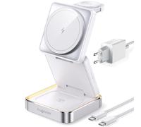 3 in 1 Caricatore Wireless Stazione, Stazione di ricarica Pieghevole Compatibile con MagSafe Charger, Rapida Wireless Phone Charger Stand per iPhone 17/16/15/14/13/12 Série, 2/3/Pro, Apple Watch