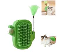 3 in 1 Cat Self Groomer Brush, Cactus Style Wall Corner Massage Comb Scratcher with Feather Toys & Catnip Ball for Indoor Cats(Green)