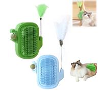3 in 1 Cat Self Groomer Brush, Cactus Style Wall Corner Massage Comb Scratcher with Feather Toys & Catnip Ball for Indoor Cats(Mix)
