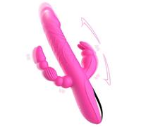 3 in 1 Coniglio Vibratore Adulto Sex Toys, Thrusting Anal Dildo G Spot Clitoral Vibrators, Femminile impermeabile e ricaricabile Dildo in silicone realistico con 10 vibrazioni